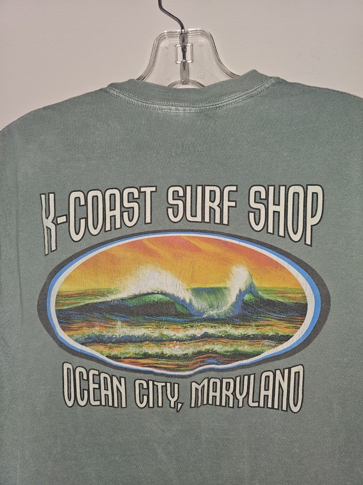 K Coast Surf Shop Ocean City Maryland Small Mens Green Graphic Logo Tshirt