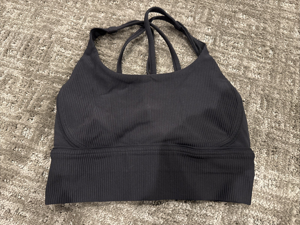 Lululemon Energy Bra Long Line Texture, Black, Size 4, no pads