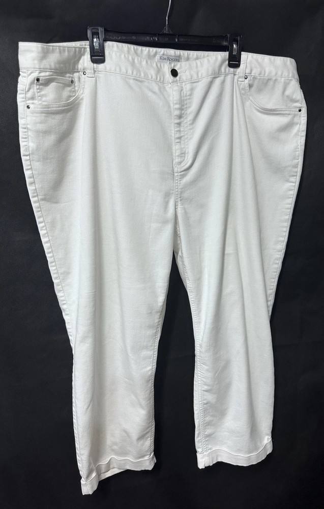 Kim Rogers Women’s Crisp White Stretch Denim Cropped Pants Jeans Size 22W