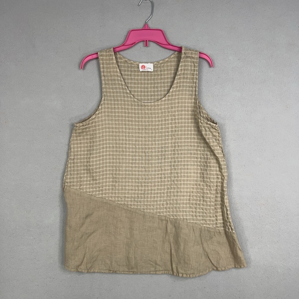 Linnea Tank Top Womens Medium Beige Minimal Neutral Flowy Linen Resort Coast USA