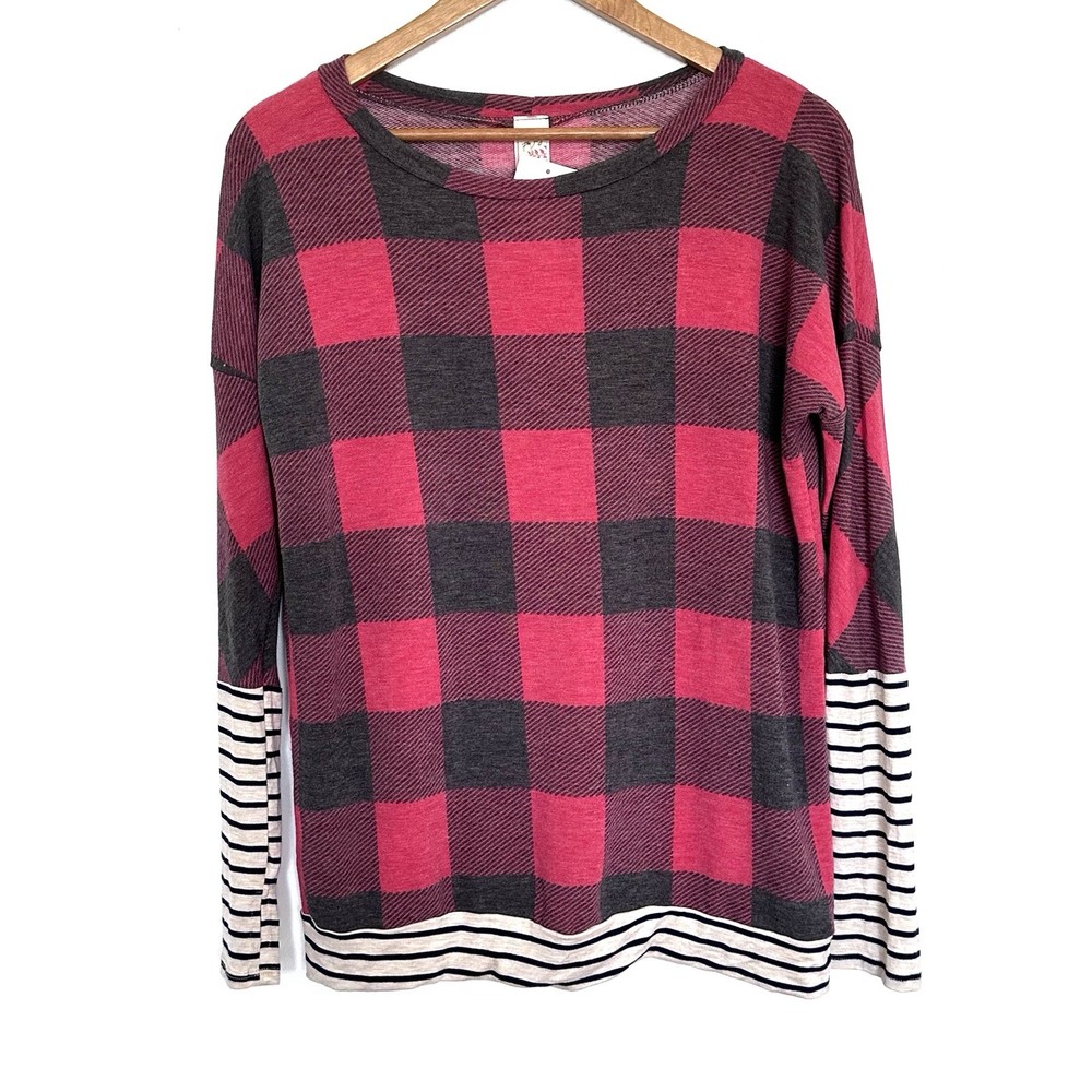 7Th Ray Shirt Women’s Medium Plaid Long Sleeve Pullover Made In USA Soft Top