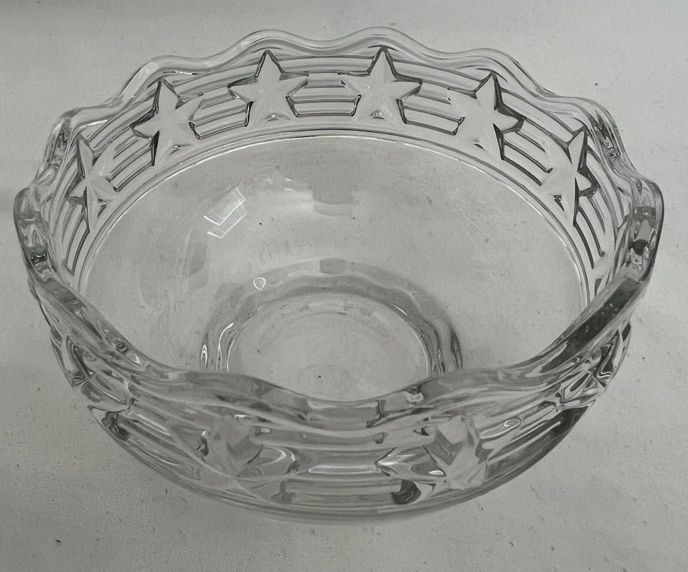 VTG  Tiffany & Co Crystal Bowl Stars & Stripes Trim Scalloped Signed San Diego