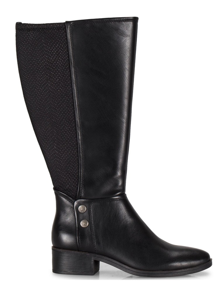 BARETRAPS Womens Black Stretch Boots Almond Toe Stacked Heel Zip-Up Size 5