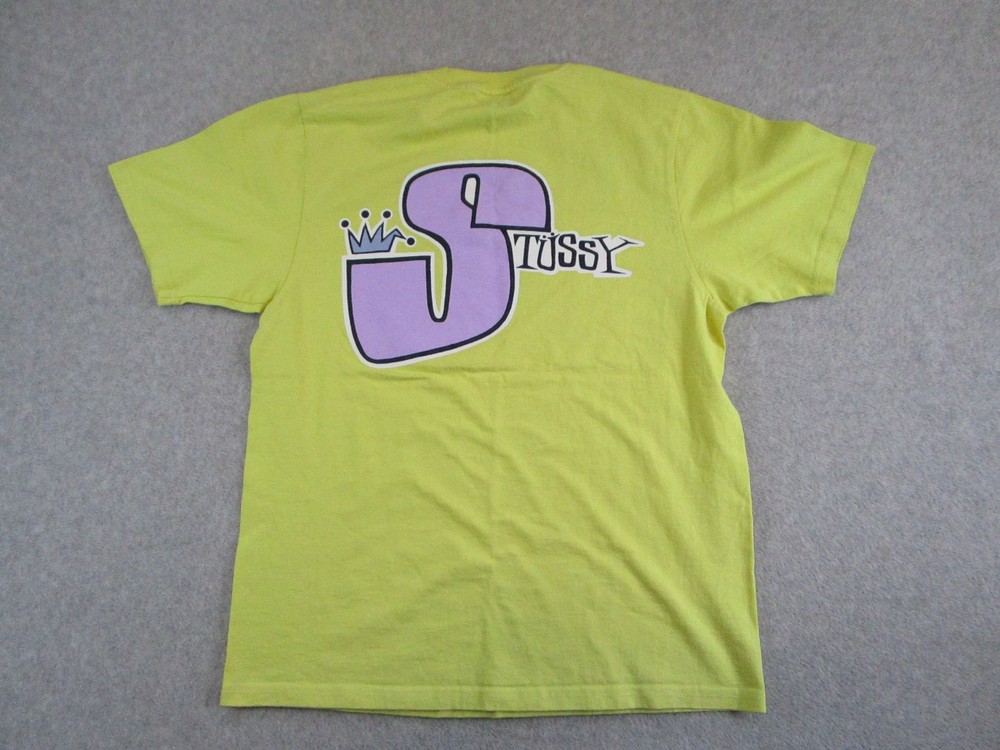 Stussy Shirt Mens Small Yellow Crown Graffiti Logo Streetwear Vintage Y2K
