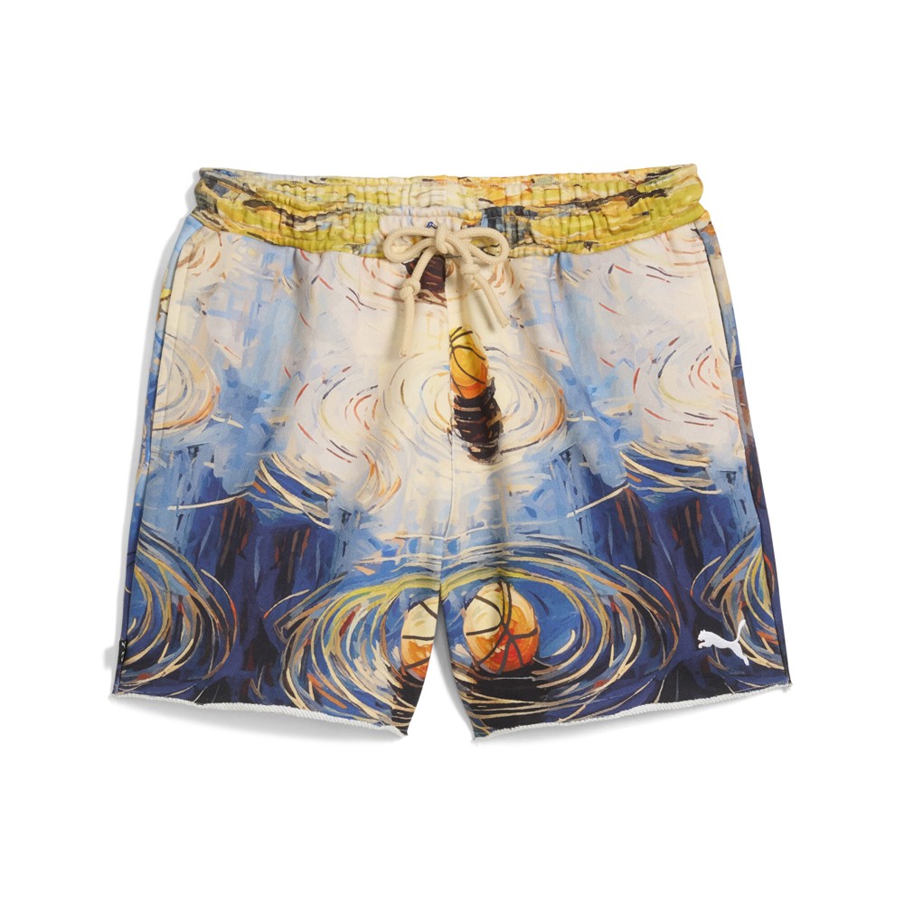 PUMA Dylan Exhibit Terry Drawstring Shorts Mens Blue Casual Athletic Bottoms 631