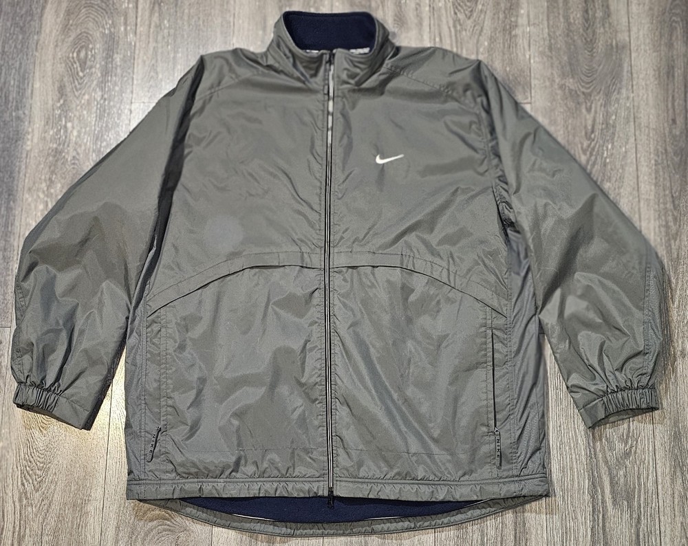 Vintage Y2K Nike Full Zip Fleece Lined Windbreaker Jacket Gray Men's XL Fits 2XL