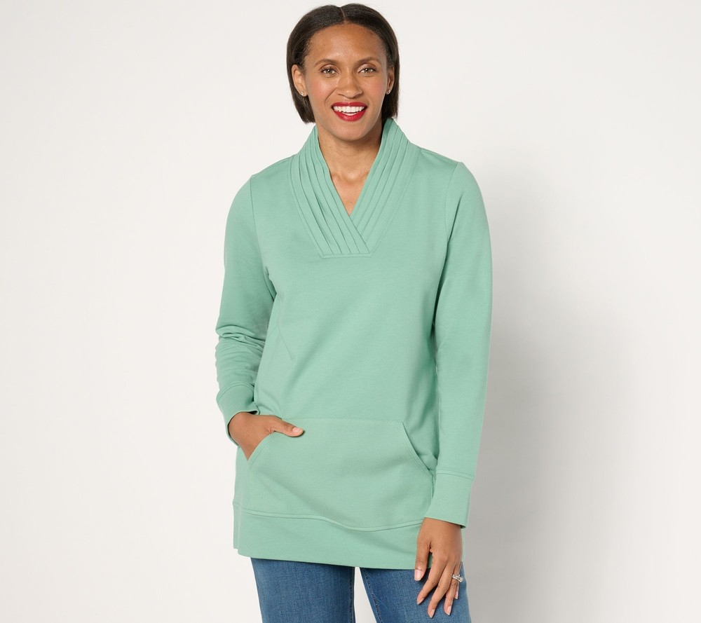 Gloria Vanderbilt Women's Top Sz XL Denim & Co. Active French Terry Green