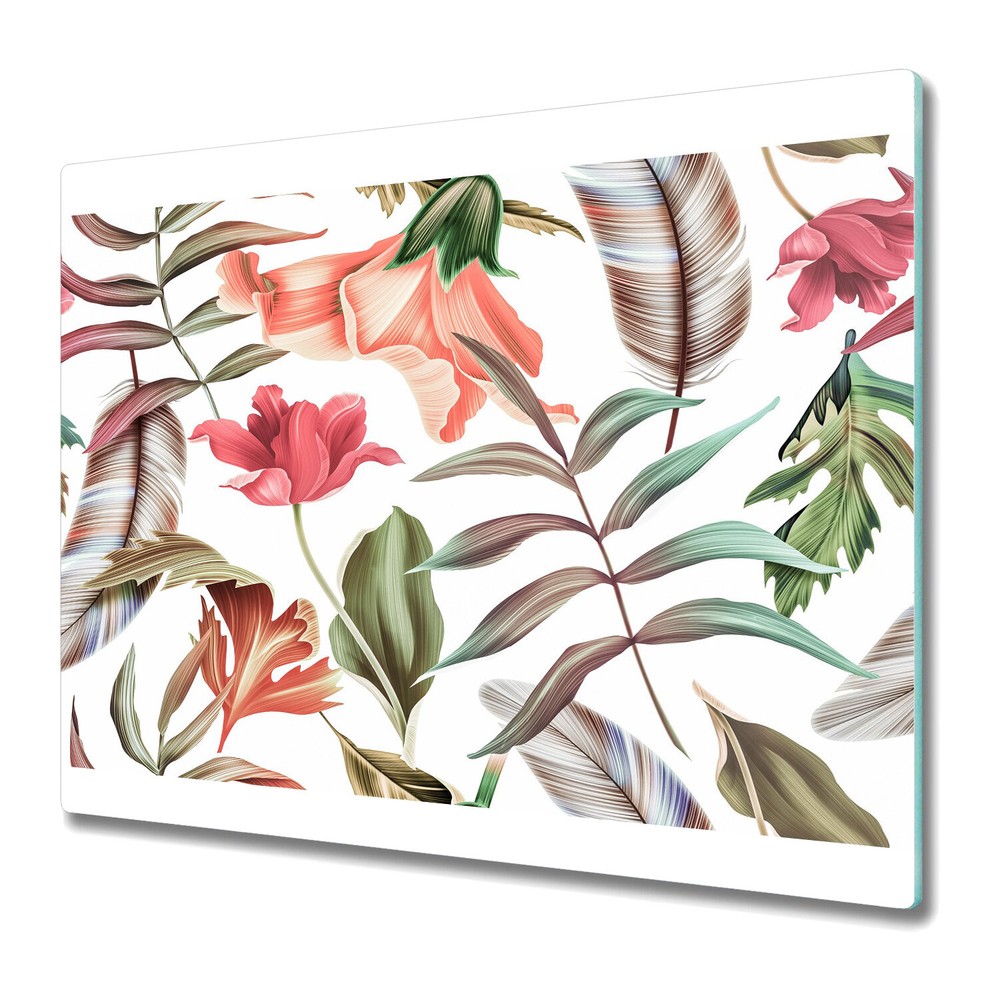 Glass Cutting Board Colourful Plants and leaves abstract painting 60x52
