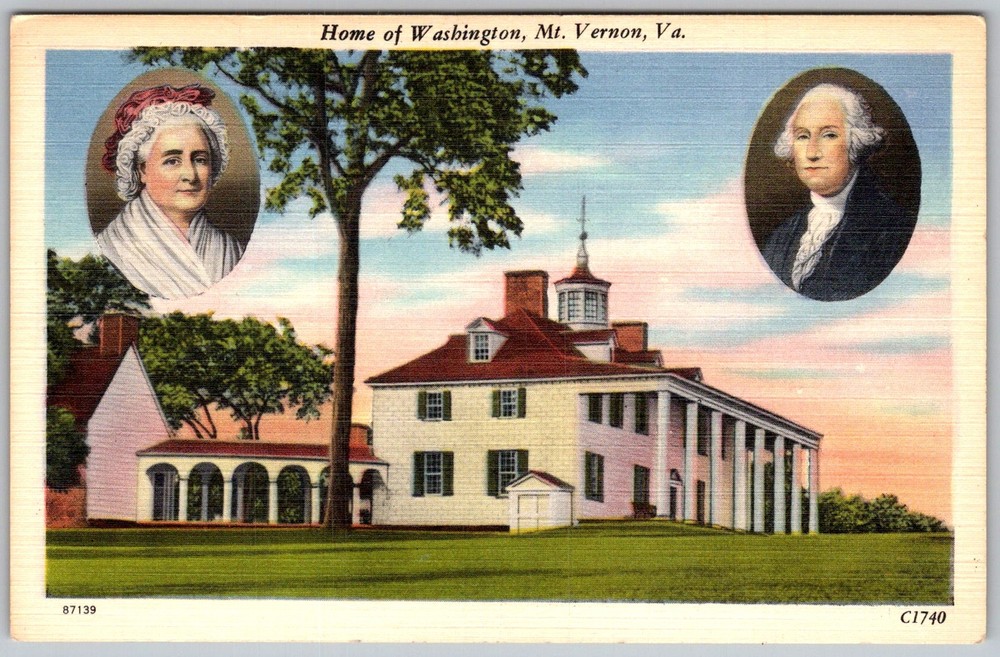 Vtg Linen Postcard George Washington Mansion & MT Vernon, VA 1940s