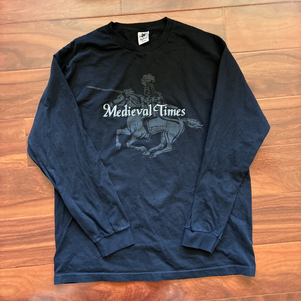 Size XL Made In USA Medieval Times Dinner Y2K Vintage Black Long Sleeve Shirt 90