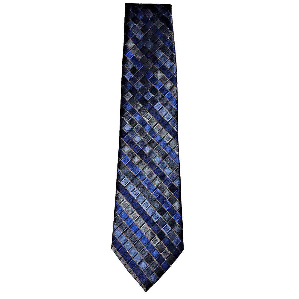 Calvin Klein 100% silk tie. Blue geometric. Extra long.