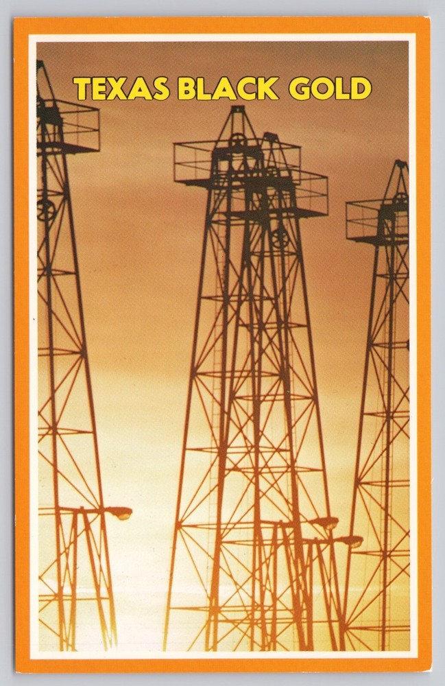 Texas Black Gold, Oil Well Derricks, Vintage Postcard