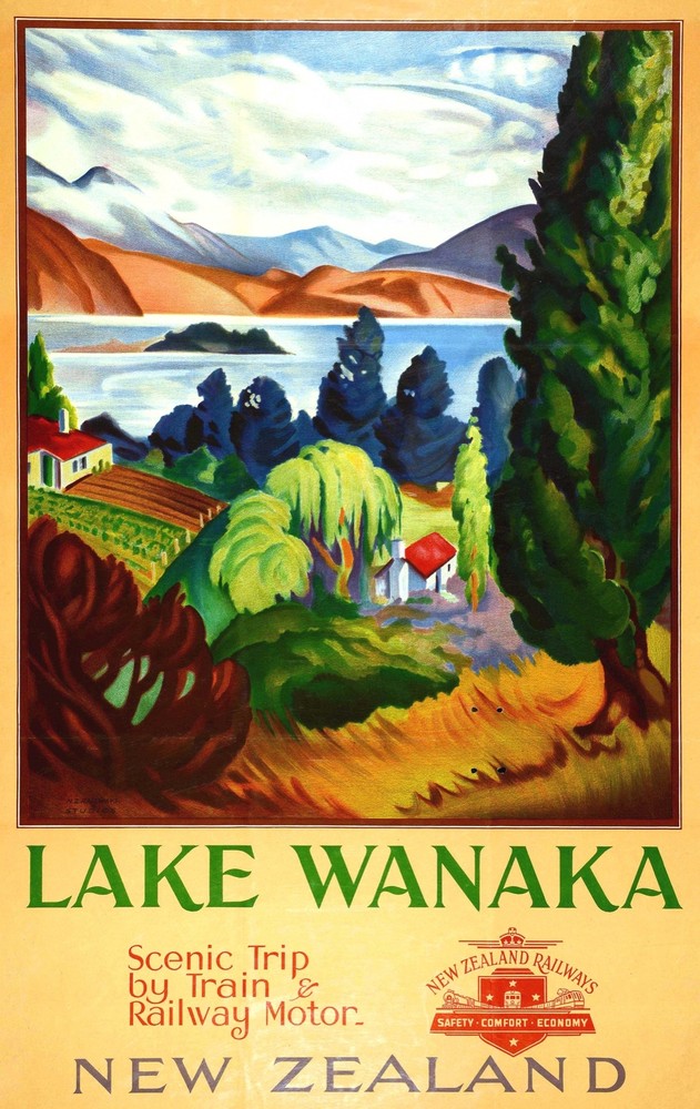 6003.Wall Decoration Poster.Interior art.Lake Wanaka.New Zealand.train.railway