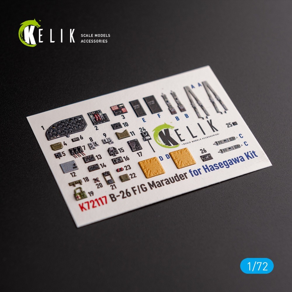 B-26 F/G Marauder. Interior 3D Decals (for Hasegawa) Scale 1:72 KeliK K72117