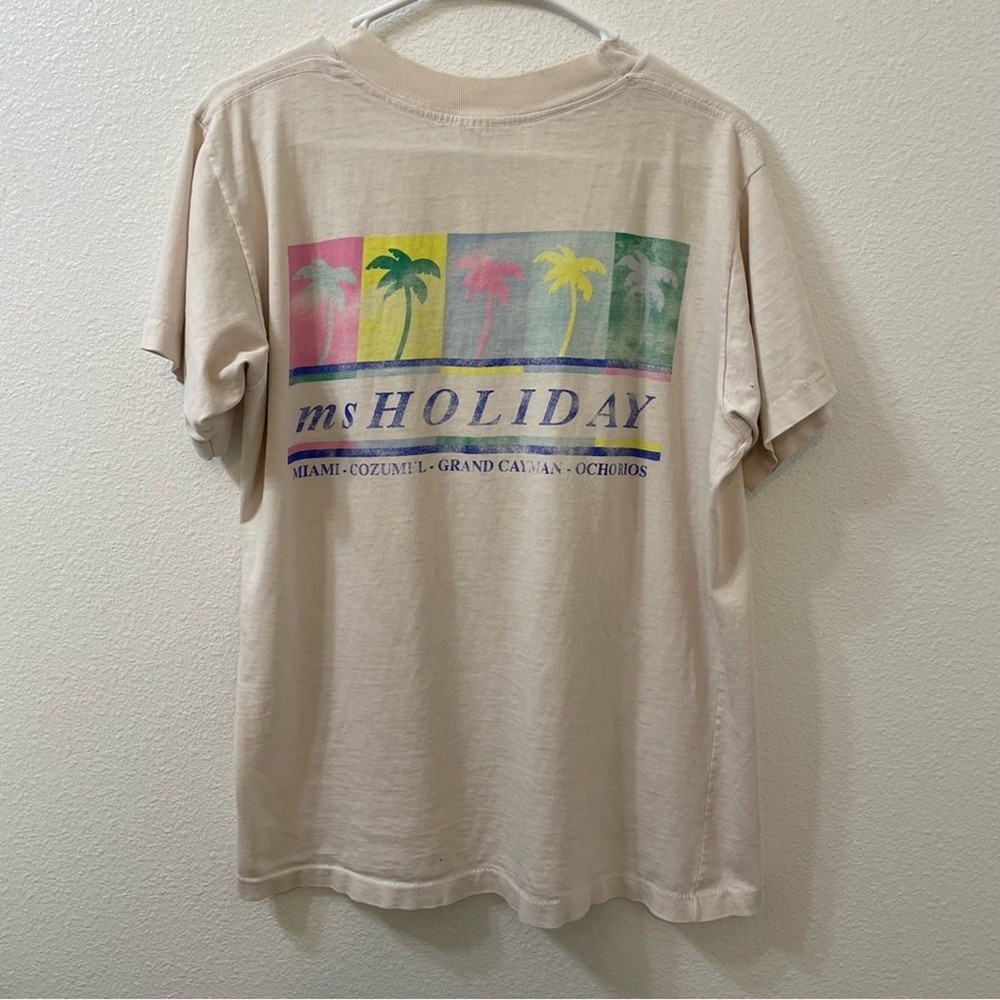 Ms Holiday tropical getaway shirt tan vintage medium