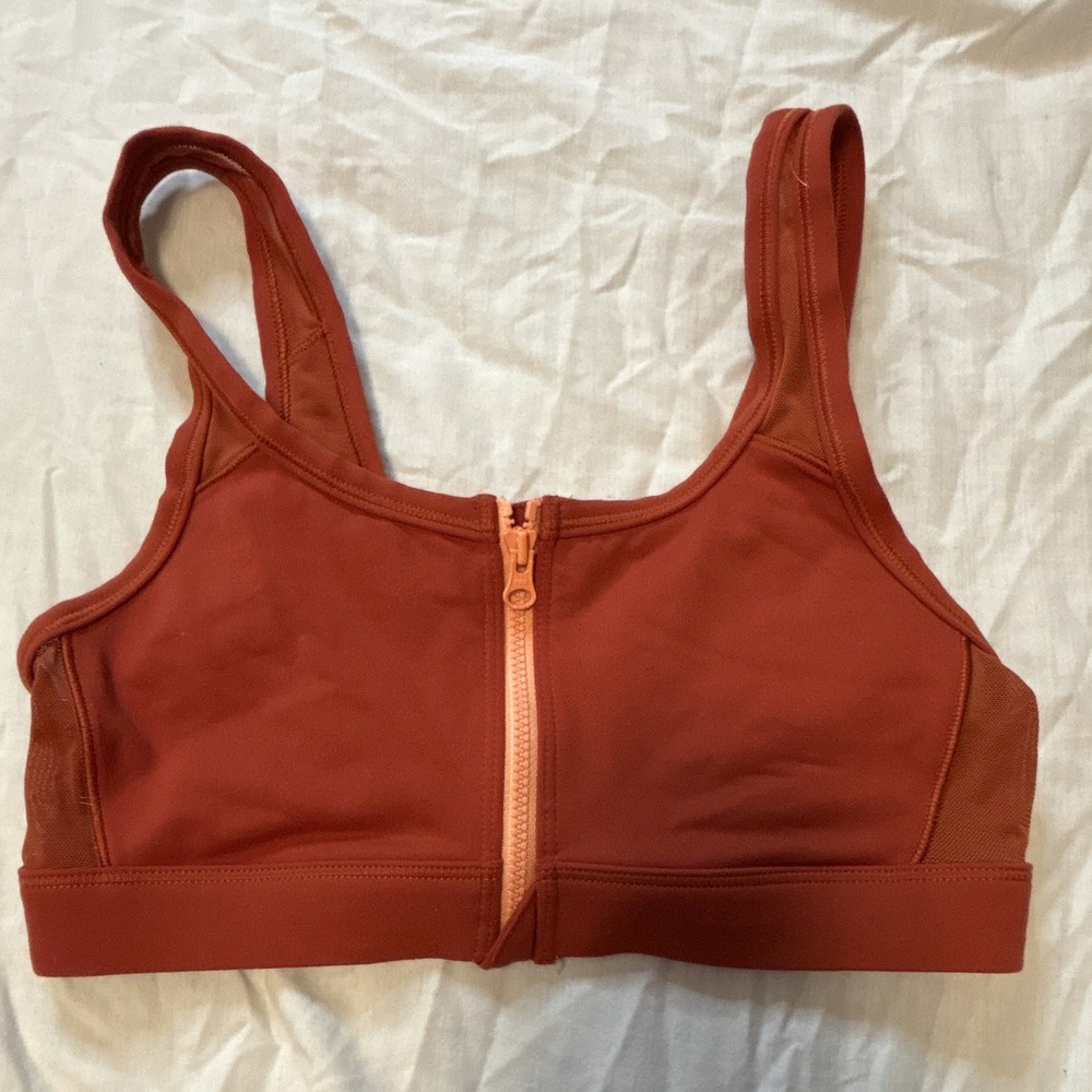 Aerie Chill Play Move Zip-Front Wireless Sports Bra Rust Solid Women’s M