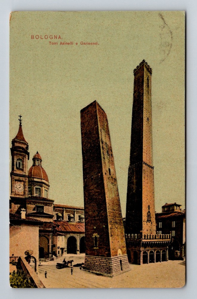 Italy- Bologna Asinelli And Garisendi Towers Souvenir Old Vintage c1912 Postcard