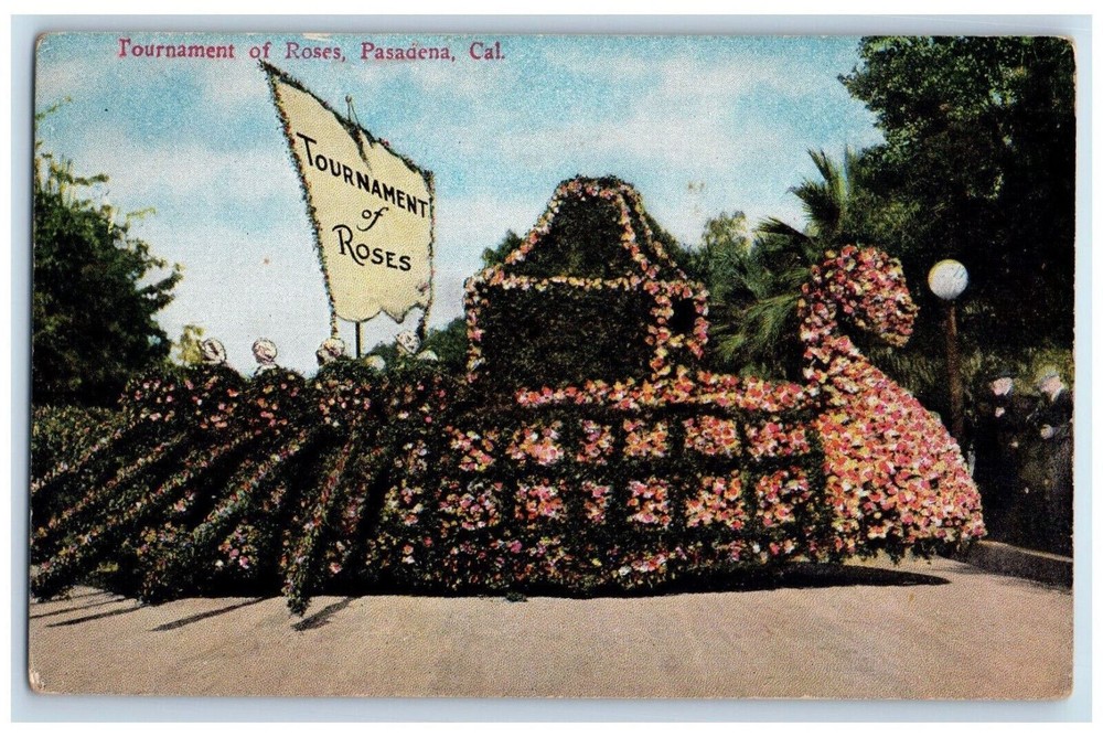 c1910 Tournament of Roses Floral Pageant of Natural Flowers Pasadena CA Postcard