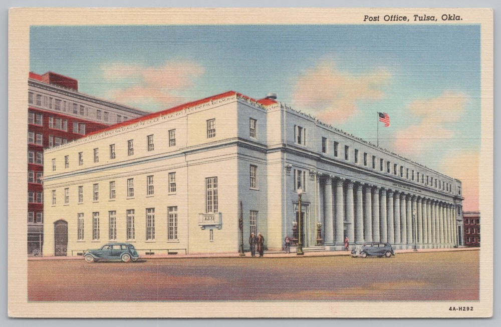 Tulsa Oklahoma~US Post Office Corner View~Linen Vintage Postcard