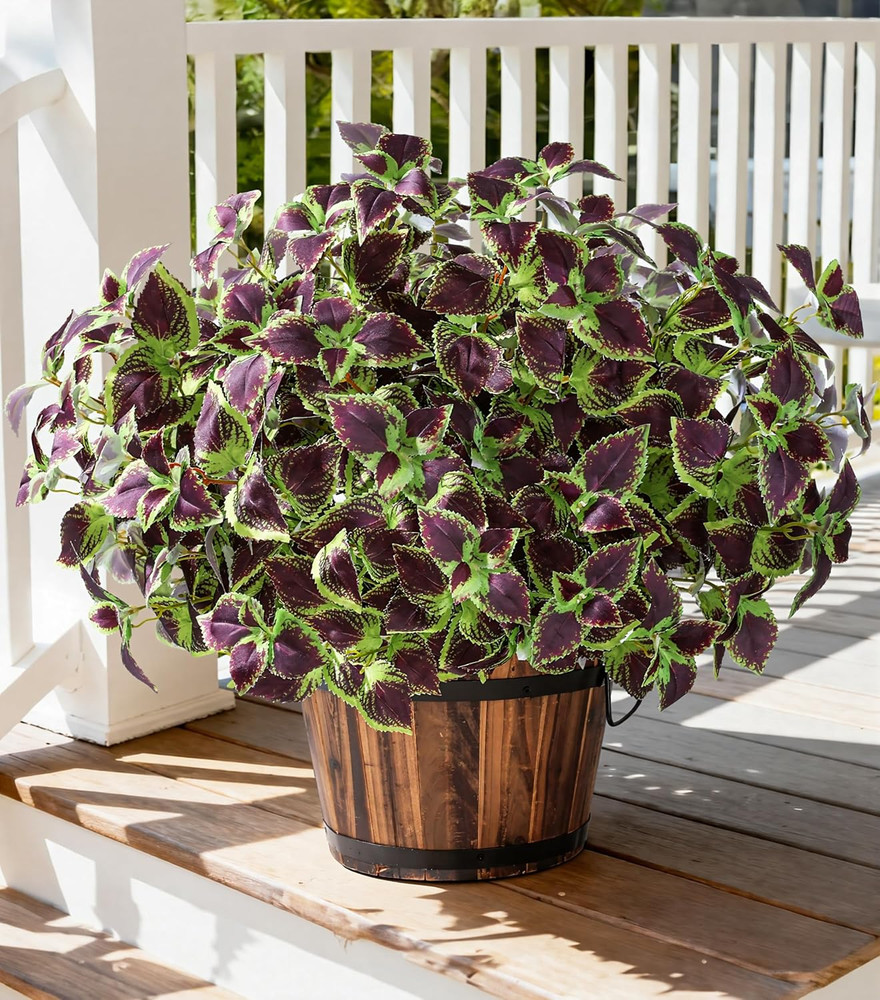 Artificial Greenery Plants Outdoor, 5 Pcs Faux Coleus Plants UV Resistant Silk P