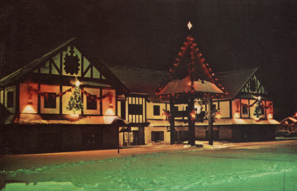 Postcard Alpine Village Christmast Time in Gaylord Michigan Vintage UNP