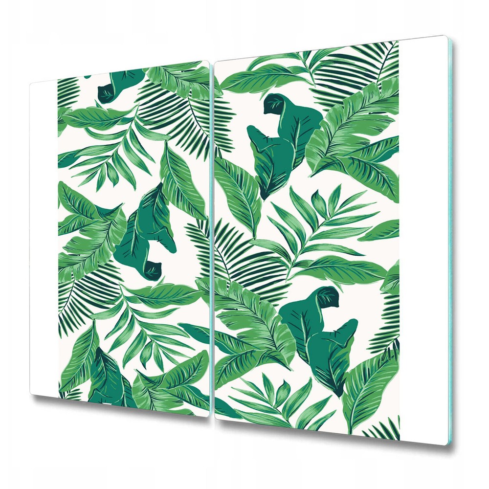 Glass Kitchen Chopping Board Tropical Green Leaves feminine abstract painting