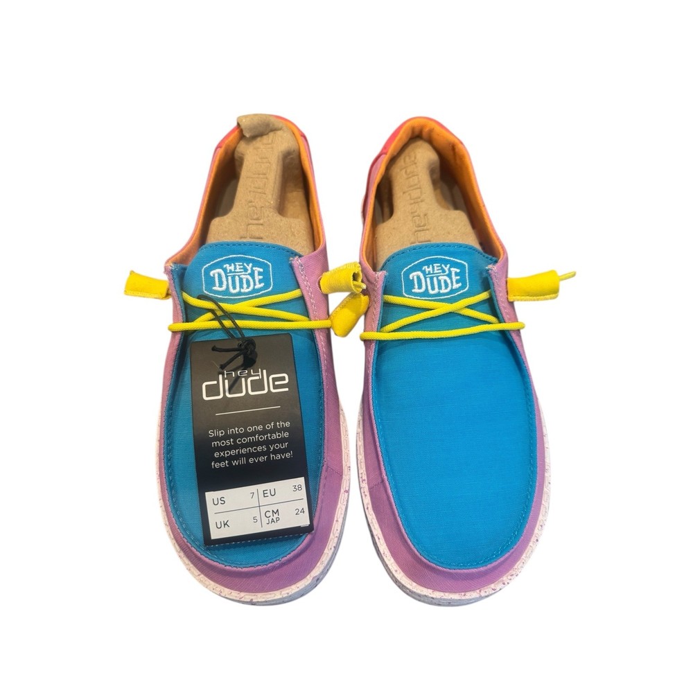 Hey Dude Wendy Slub Canvas Color Block Shoes Women Size 7 Pink Blue Orange
