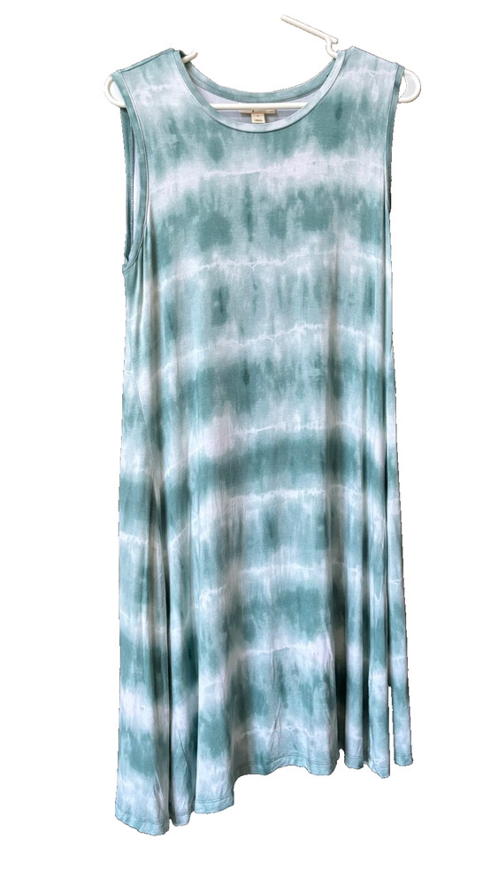 Size L Style & Co. Green/White Tye-dye Print Long Sleeveless Shirt Dress