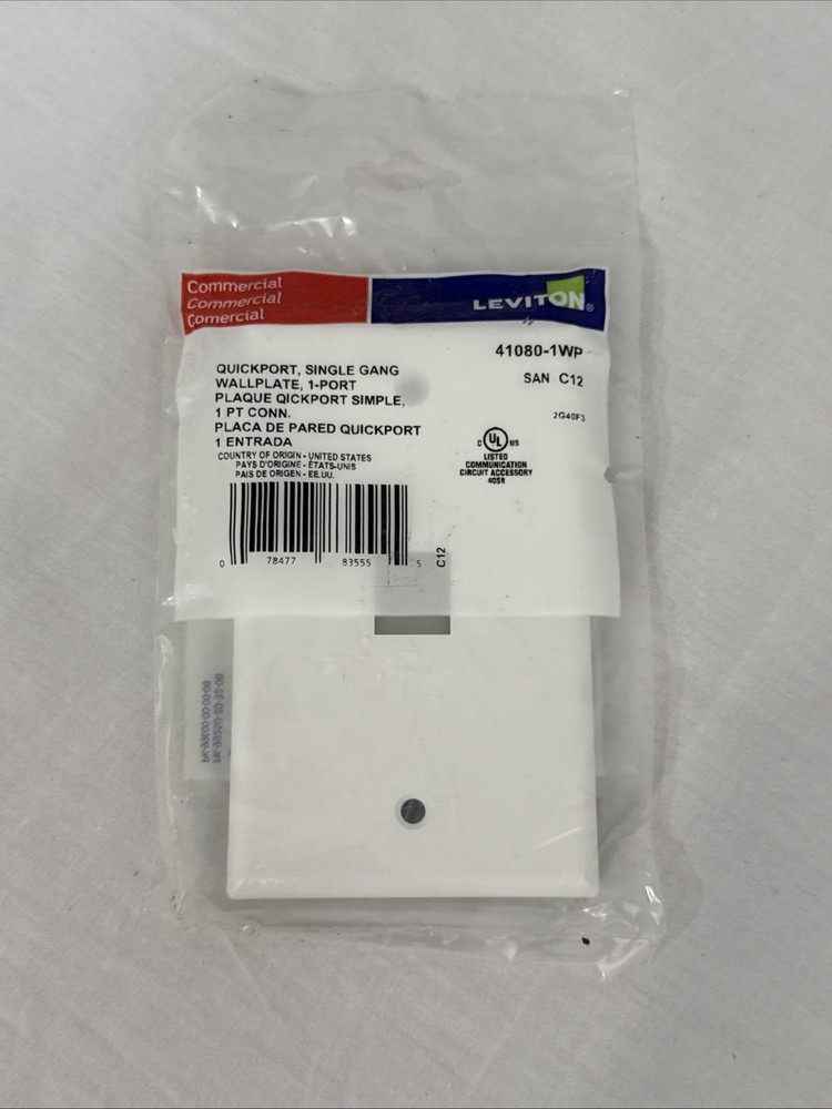 Leviton 41080-1WP 1-Port Single-Gang QuickPort Wallplate, White