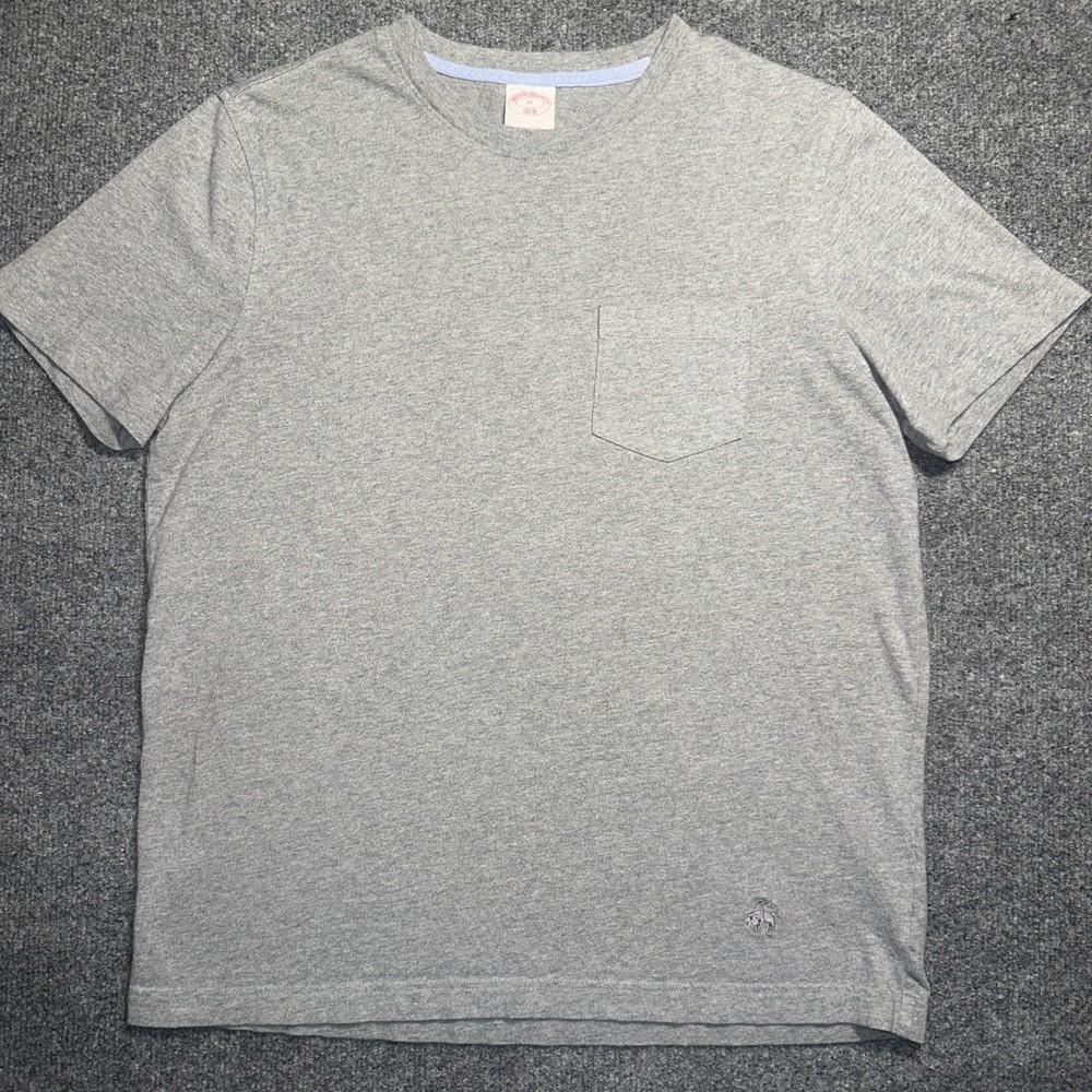 Brooks Brothers Men's M Medium Gray Short Sleeve T Shirt Front Pocket Tee Crew