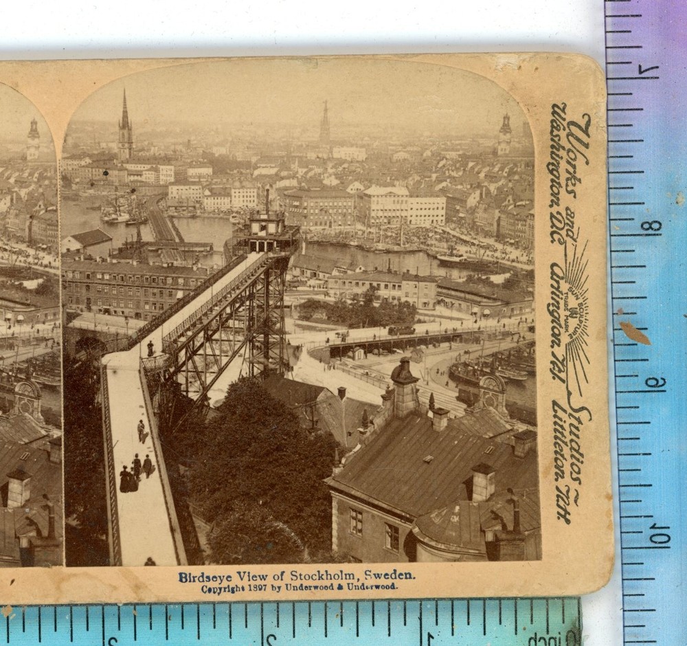 Birdseye View of Stockholm Sweden Bridge Underwood Stereoview