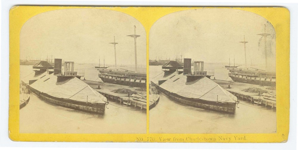 G3022~ MASSACHUSETTS – Charlestown Ironclad 1860s Stereoview – Kilburn