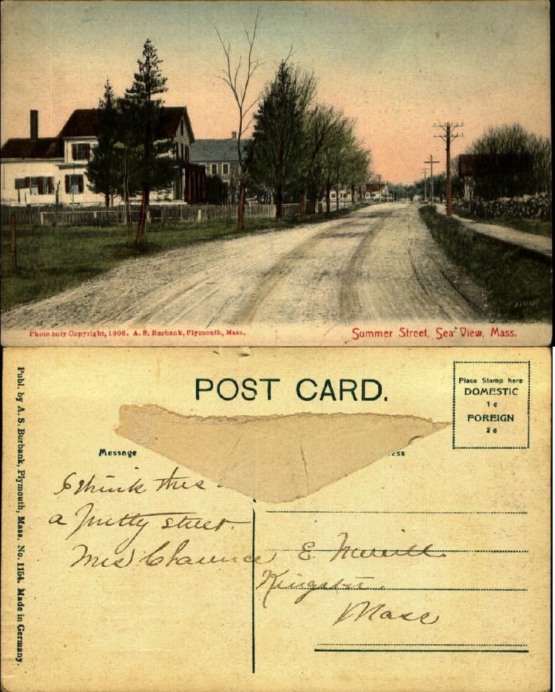 Summer Street Sea View Massachusetts 1910s vintage postcard