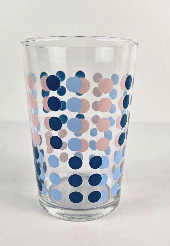Vintage IKEA Blue and Pink Polka Dot Glass Made In France