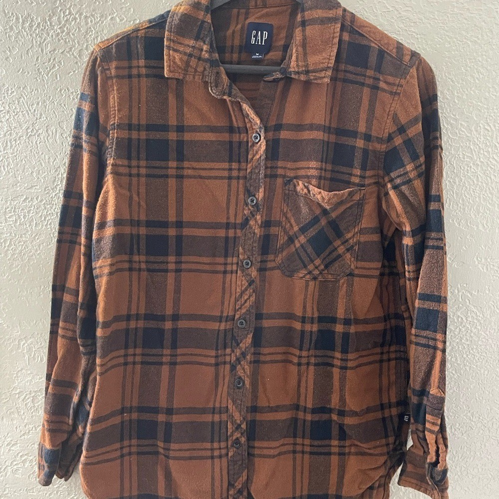 GAP Women's Casual Brown/Black Plaid Flannel Shirt Size Medium