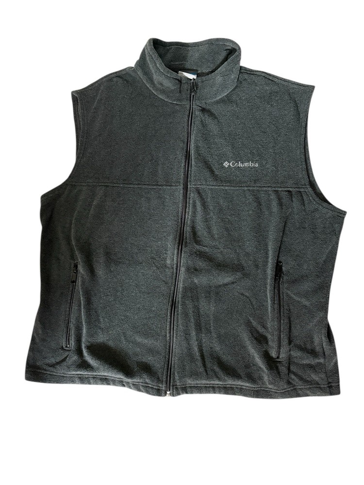 Columbia Men's Gray Full Zip Vest XL Stand-Up Collar Pockets Casual Solid