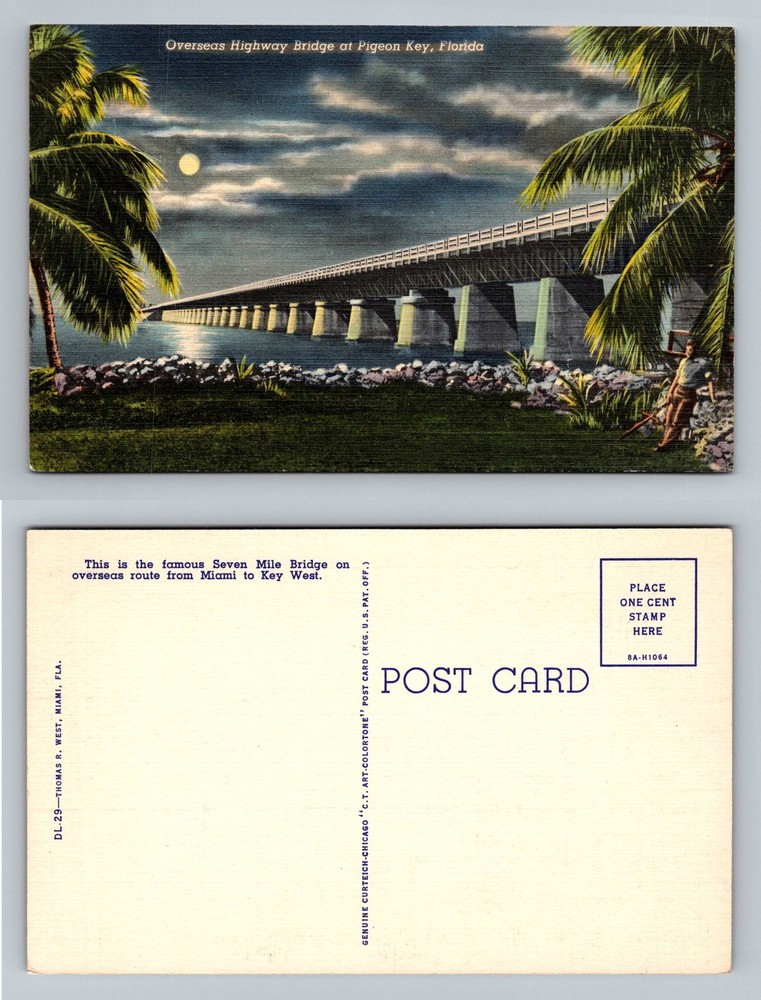 Pigeon Key, FL-Florida, Overseas Highway Seven Mile Bridge Vintage Postcard