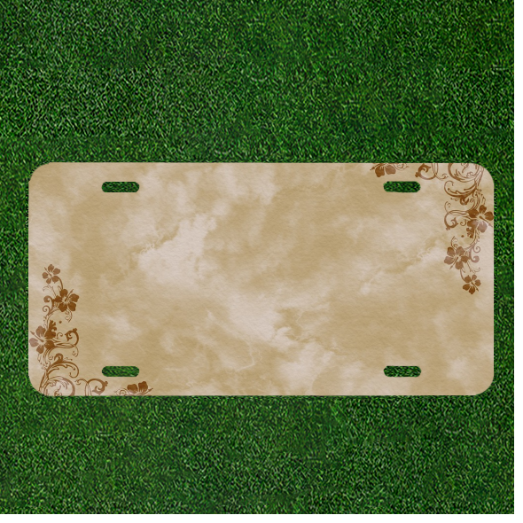 Custom Personalized Auto Tag With Amazing Brown Background Flowers Add Names