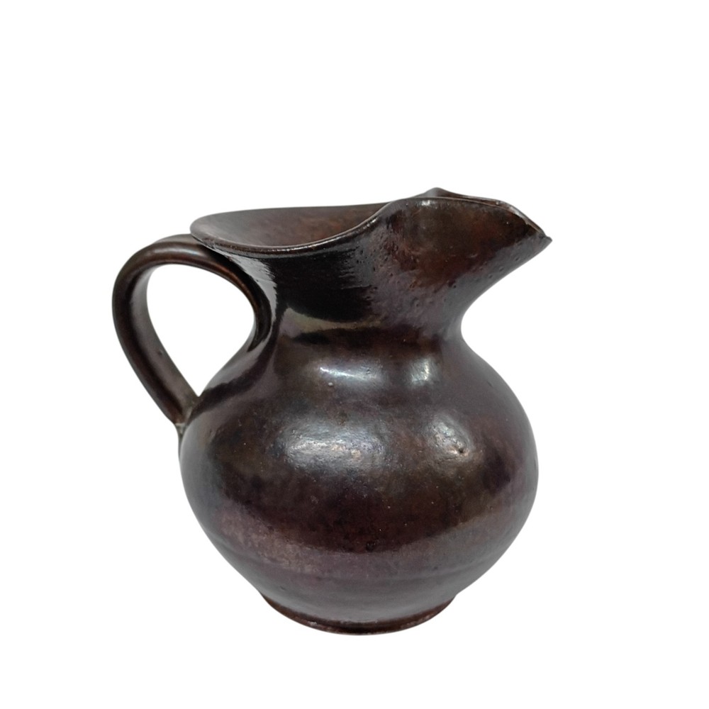 James Towne Collony Pottery Pitcher Hand Thrown Jamestown VA Raku Redware Brown