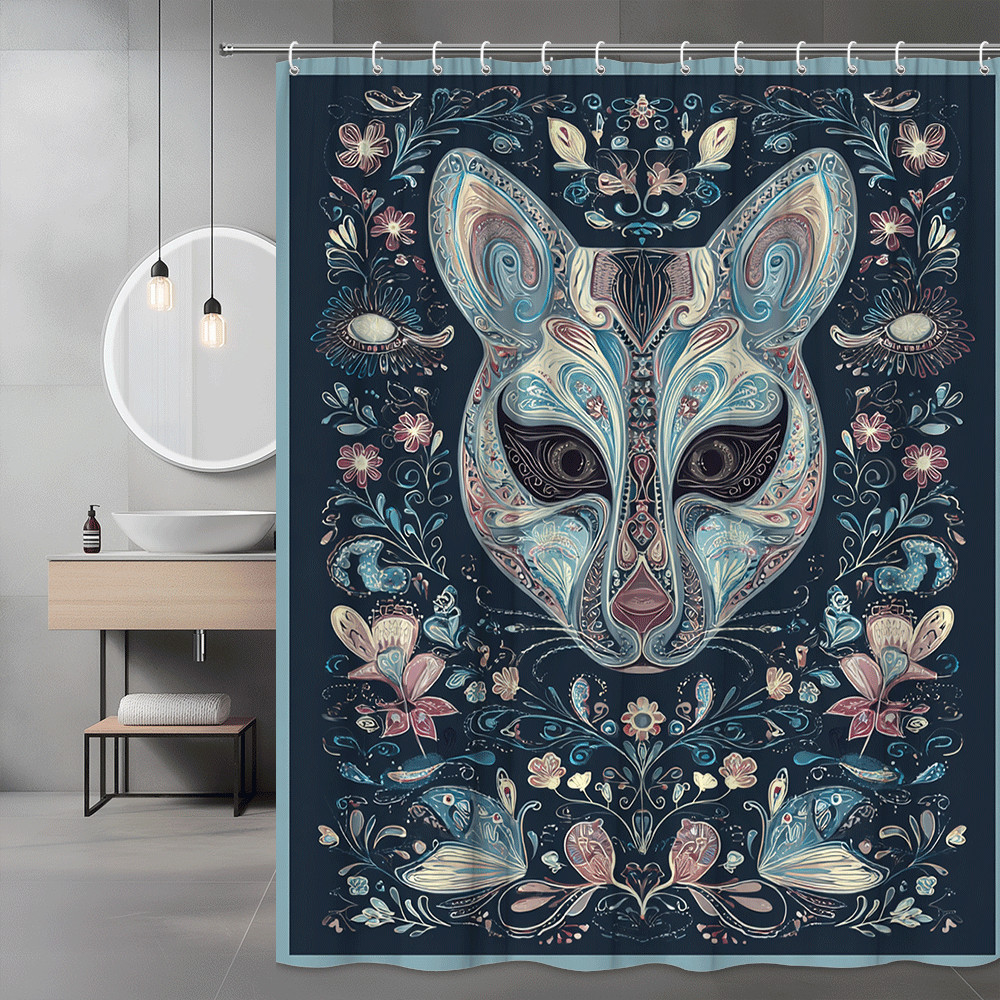 Boho Floral Animal Face Shower Curtain Abstract Art