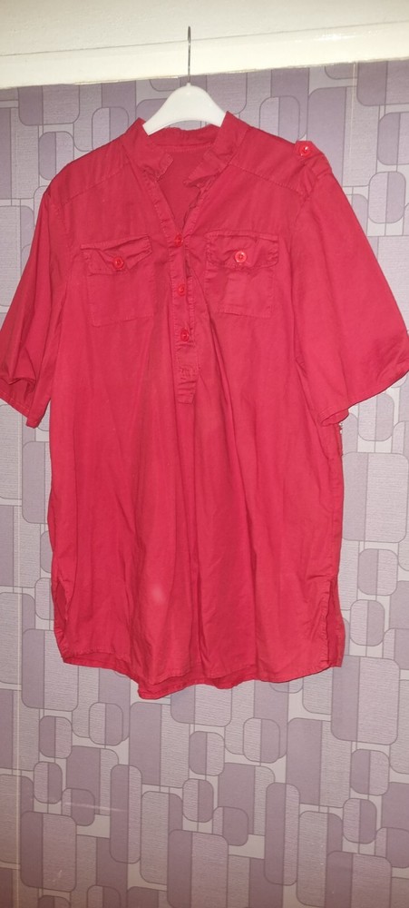 Red Short Sleeve Shirt Dress Long Top XL 16/18
