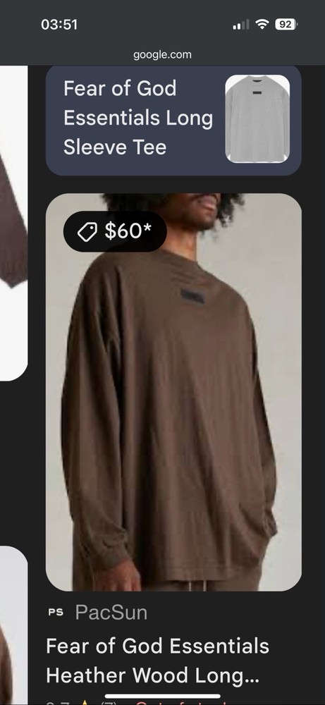 Fear of God Brown Long Sleeve T-Shirt Size Medium NWT