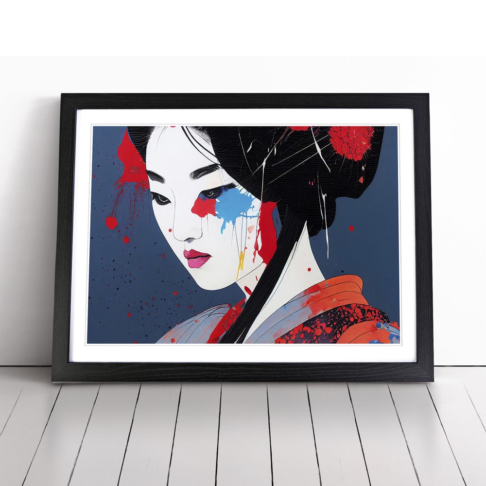Geisha Paint Splatter Vol.1 Abstract Wall Art Print Framed Canvas Picture Poster