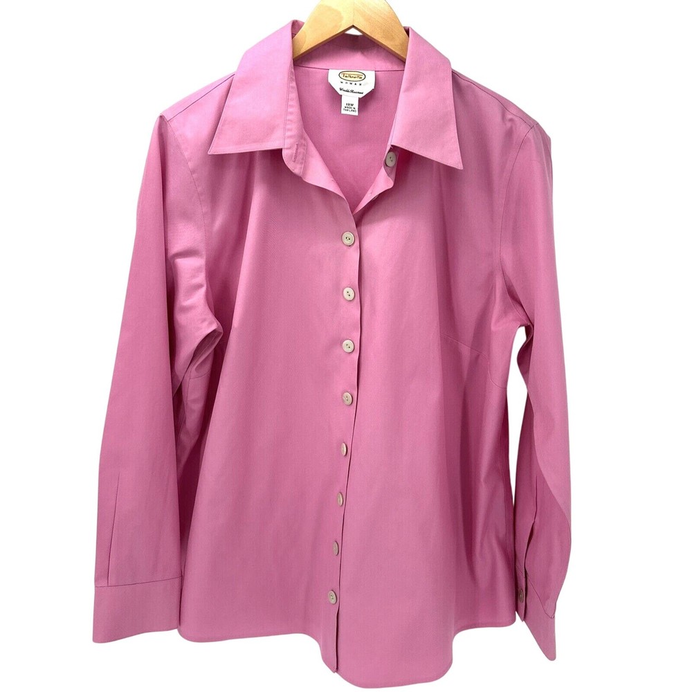 Talbots Blouse Womens 12 W Pink Button Up Long Sleeve Wrinkle Resistant Vintage
