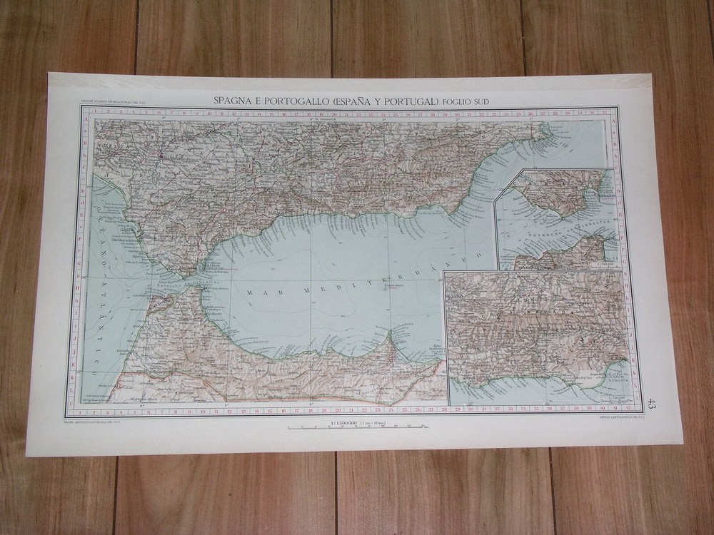 1929 Map Of Southern Spain Andalusia Spanish Morocco Africa Tangier Gibraltar