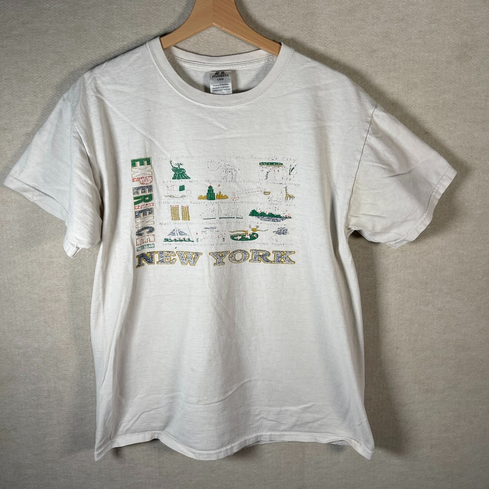 Vintage New York City T Shirt Men Large Russel White Travel Graphic Tee Crewneck