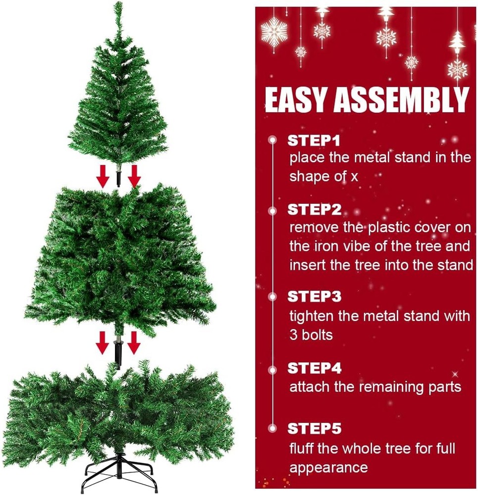 Christmas Tree, 7 FT Artificial Christmas Tree, Xmas Pine Tree with Solid Fol...