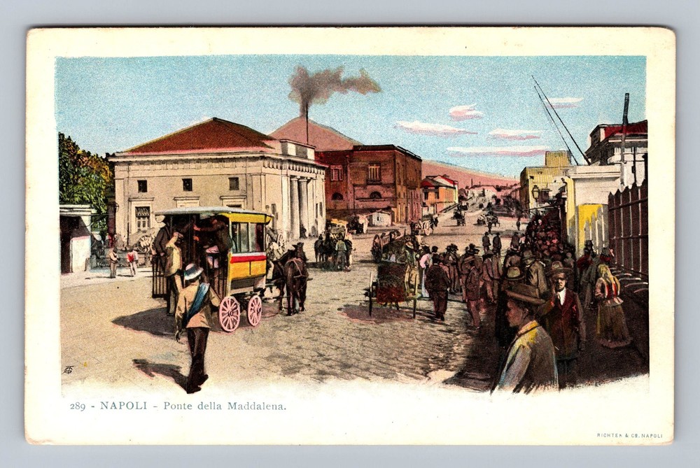 Italy- Naples Maddalena Bridge Town View Souvenir Old Card PC Vintage Postcard