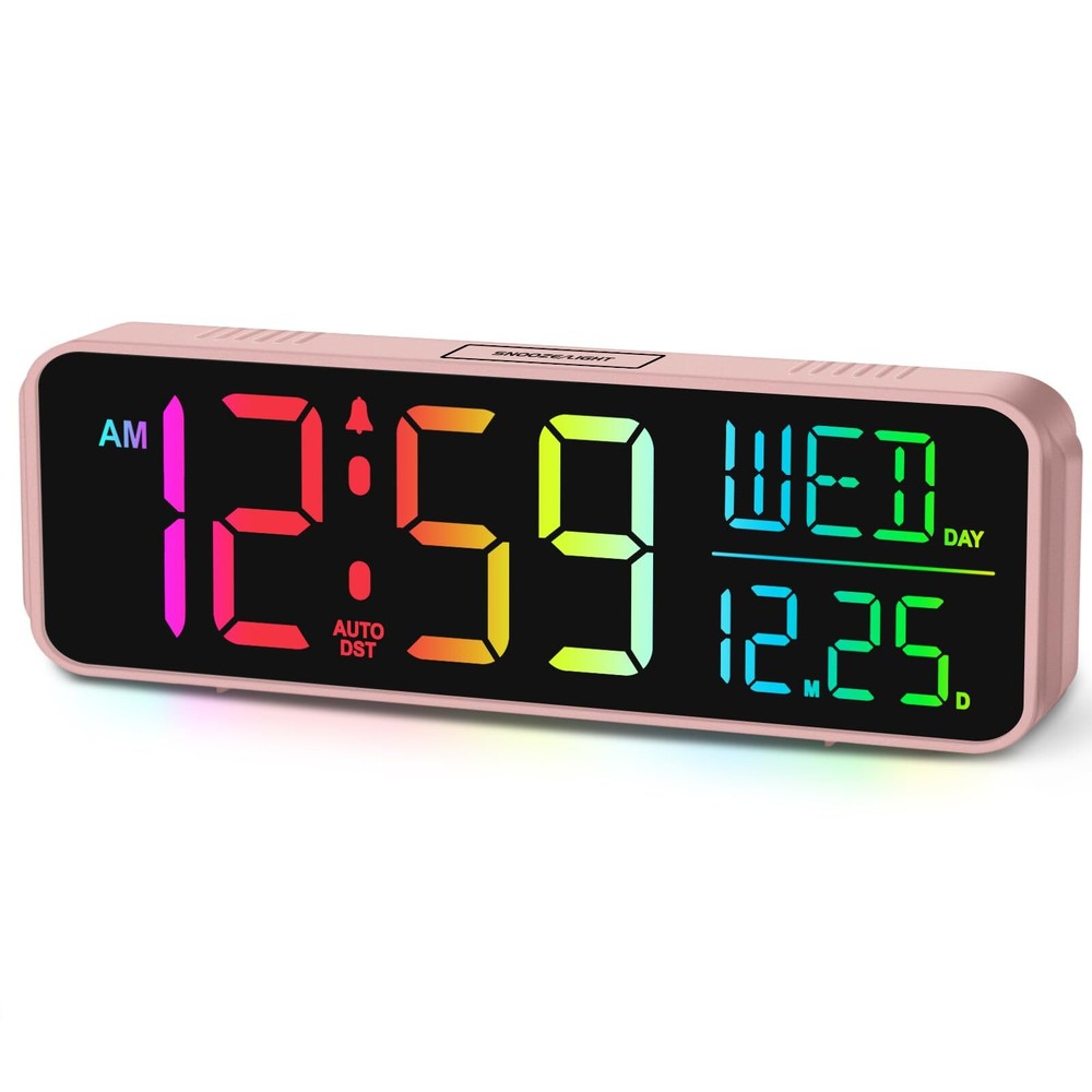 Kids Digital Alarm Clock with Large Display, Date, Day, Temp for Bedrooms