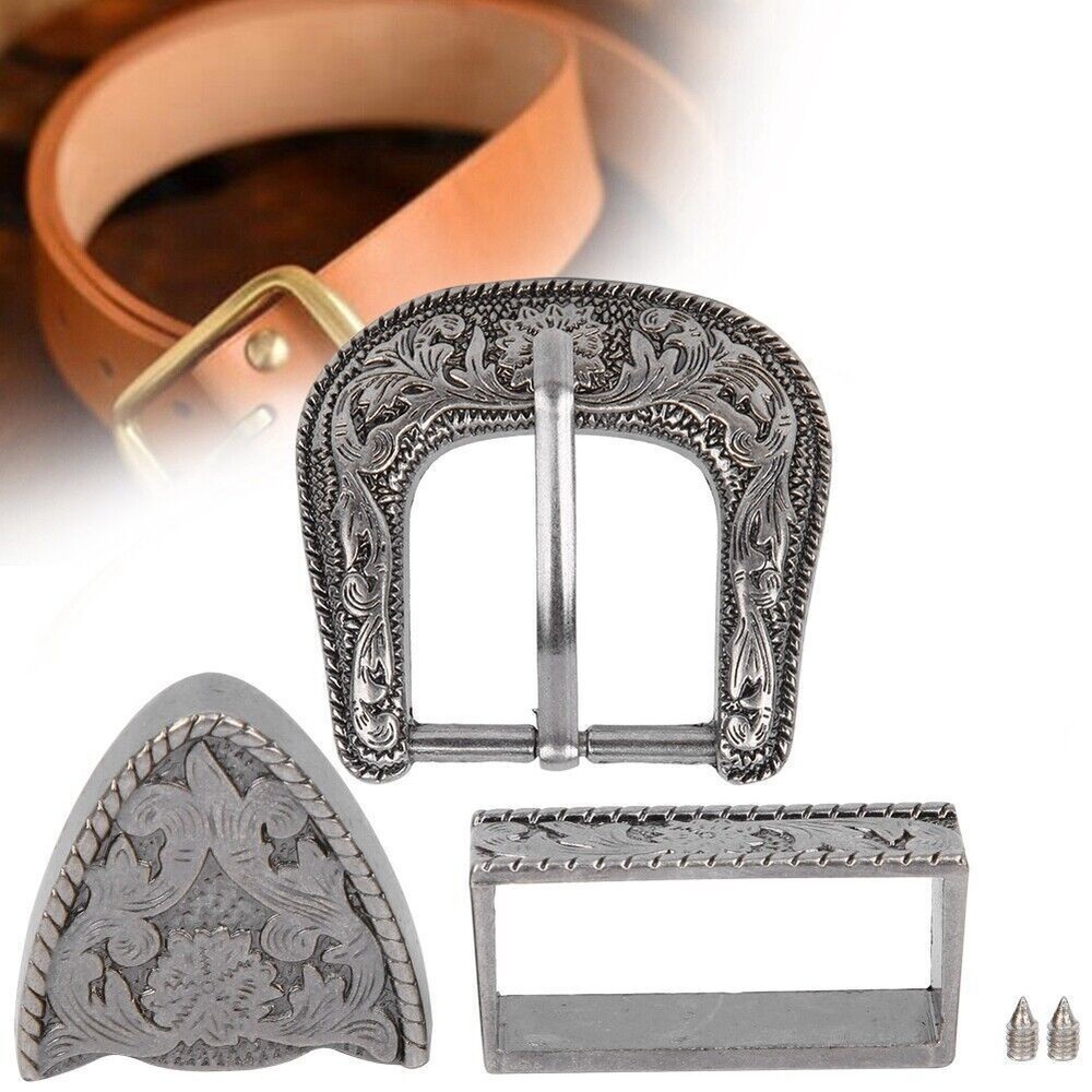 Vintage Style Handmade Carving Alloy Waist Belt Buckle Set for Collar Saddle
